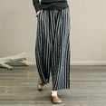 thumbnail image 1 of Meichang of the Day, Striped Linen Pants Women Plus Size Loose Fit Wide Leg Pants Elastic Waisted Casual Palazzo Pants with Pockets Work Pants for Women Black XXL, 1 of 8