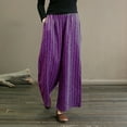 thumbnail image 1 of Meichang of the Day, Striped Linen Pants Women Plus Size Loose Fit Wide Leg Pants Elastic Waisted Casual Palazzo Pants with Pockets Work Pants for Women Purple XXL, 1 of 8