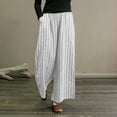 thumbnail image 1 of Meichang of the Day, Striped Linen Pants Women Plus Size Loose Fit Wide Leg Pants Elastic Waisted Casual Palazzo Pants with Pockets Work Pants for Women White XXXXL, 1 of 7