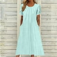 thumbnail image 1 of Meichang Eyelet Dresses for Women Summer Crew Neck Pleated Short Sleeve Midi Dresses Solid Color Flowy Dresses Loose Fit Casual Beach Dresses with Pockets Light Blue XL, 1 of 6