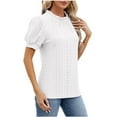thumbnail image 1 of Meichang Eyelet Tops for Women Solid Puff Short Sleeve T Shirts Ruffle Crew Neck Loose Fit Blouses Dressy Casual Work Tops White S, 1 of 4