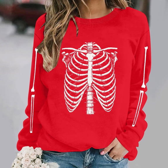Meichang Fall Halloween Sweatshirts for Women Skull Graphic Sweatshirt Party Tops Long Sleeve Crewneck Sweatshirts Holiday Cozy Pullover