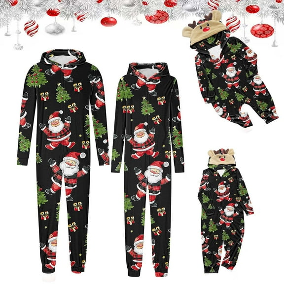 Meichang Family Christmas Onesies Matching Sets Pajamas Hooded Long Sleeve Romper with Christmas Print Cozy Loungewear