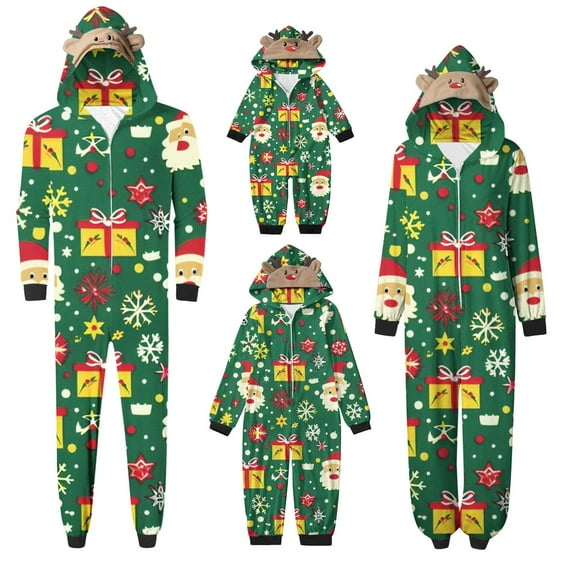 Meichang Family Christmas Onesies Matching Sets Pajamas Hooded Long Sleeve Romper with Xmas Print Loungewear Outfit