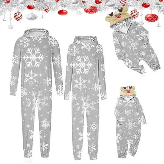Meichang Family Christmas Pajamas Matching Sets Hooded Onesie Long Sleeve Jumpsuit with Holiday Print for Adult Couple