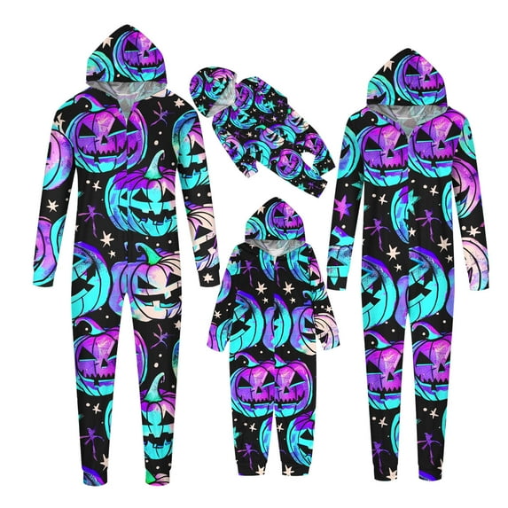 Meichang Family Halloween Pajamas Matching Sets One-Piece Onesie Halloween Pumpkin Printed Loungewear Funny Zipper Hooded Jumpsuit Pjs for