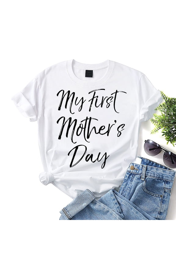 My First Mothers Day Shirts for Women Casual Short Sleeve Mom T-Shirts Funny Mother's Day Graphic T Shirts Loose Fit Crew Neck Mom Gifts Tops