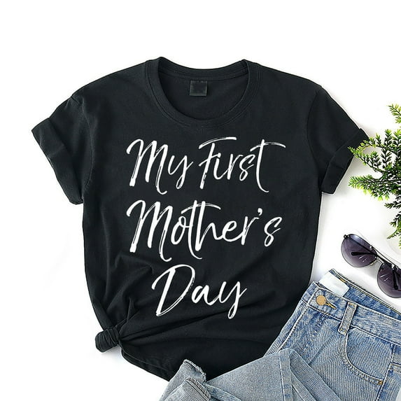 Meichang My First Mothers Day Shirts for Women Casual Short Sleeve Mom T-Shirts Funny Mother's Day Graphic T Shirts Loose Fit Crew Neck Mom Gifts Tops