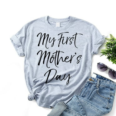 Meichang My First Mothers Day Shirts for Women Casual Short Sleeve Mom T-Shirts Funny Mother's Day Graphic T Shirts Loose Fit Crew Neck Mom Gifts Tops