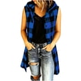 thumbnail image 1 of Meichang Flannel Long Vest for Women Hooded Drawstring Button Down Plaid Sleeveless Jacket Fall Winter Long Vest Jackets, 1 of 5