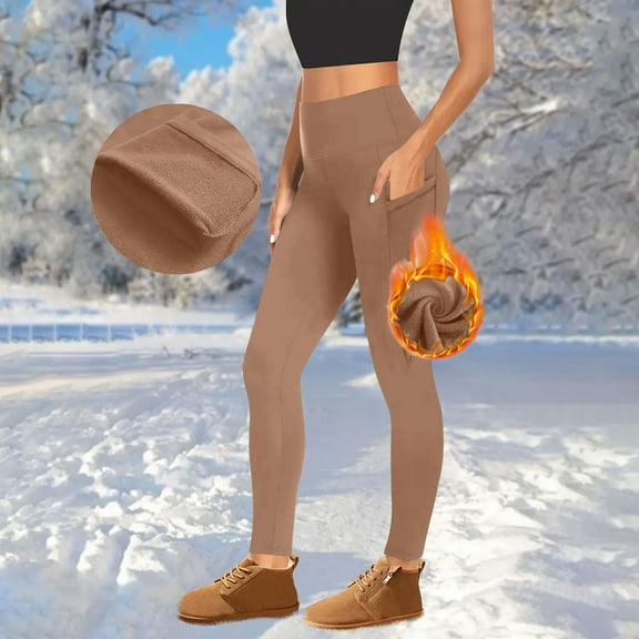 Meichang Fleece Lined Leggings Women with Pockets High Waisted Warm Winter Yoga Pants for Women Thermal Running Workout Leggings Under 10 Dollars