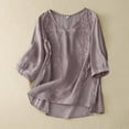 thumbnail image 1 of Meichang Floral Embroidery Shirts For Women Retro Casual Cotton Linen Tops 3/4 Sleeve V Neck Loose Fit T Shirts Oversized Summer Tops, 1 of 3
