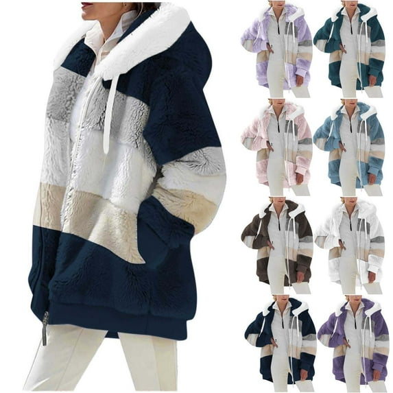 Meichang Fuzzy Fleece Jacket Women Plus Size Thick Warm Winter Coats Fluffy Sherpa Hoodie Zip up Casual Cardigan Outerwear with Pockets