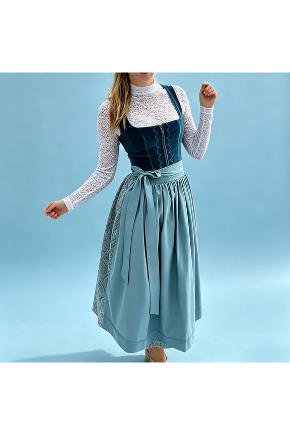 German Dirndl Dress for Women Lace Long Sleeve Oktoberfest Costumes Dress Up Outfits Carnival Festival Traditional Bavarian Outfits