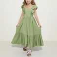 thumbnail image 1 of Meichang Girls' Dresses Ruffle Flutter Sleeve Square Neck Summer Maxi Dresses Casual Tie Back A-Line Ruffle Tiered Dresses Kids Swing Princess Dress, 1 of 8