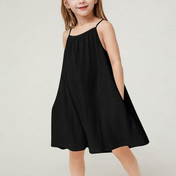 Meichang Girls Summer Jumpsuits Spaghetti Strap Sleeveless Loose Romper Short Pants Half Shorts Jumpsuit for Kids with Pockets
