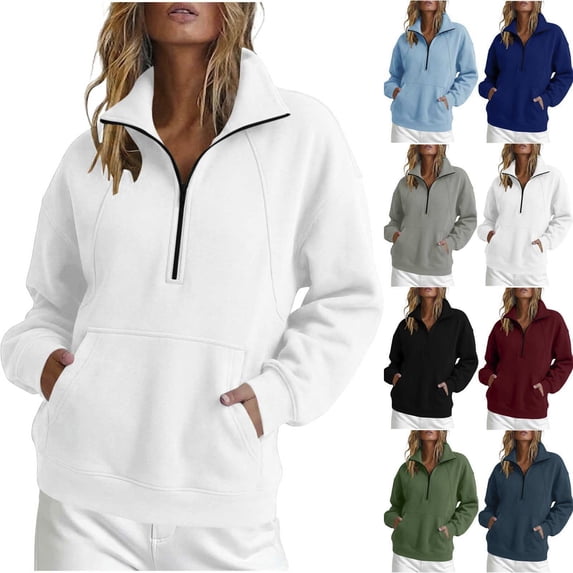 Meichang Half Zip Pullover Women Oversized Sweatshirt Casual Long Sleeve Zip Mock Neck Fall Winter Sweatshirt with Pocket