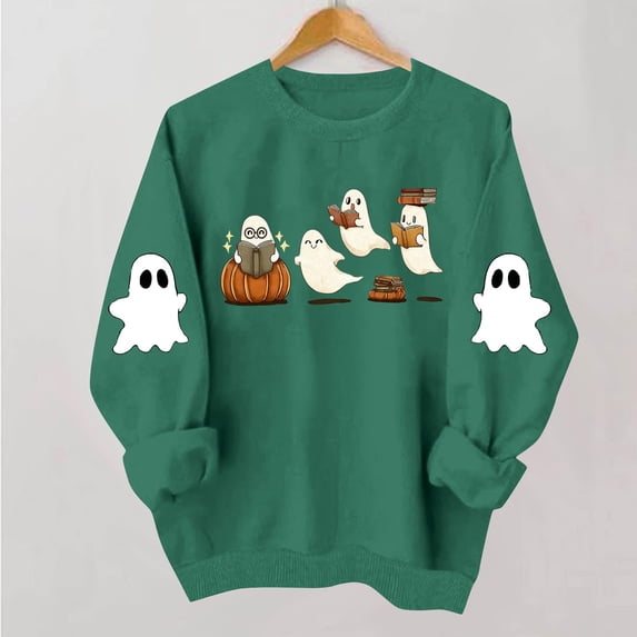 Meichang Halloween Sweatshirt for Women Ghost Graphic Sweatshirts Oversized Long Sleeve Crew Neck Pullover Casual Sweatshirt