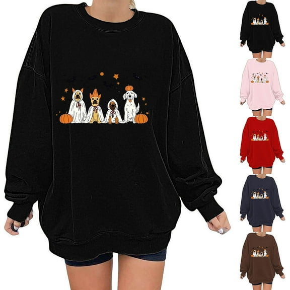 Meichang Halloween Sweatshirts Women Halloween Pumpkin Ghost Graphic Sweatshirt Party Tops Fall Long Sleeve Crewneck Sweatshirts