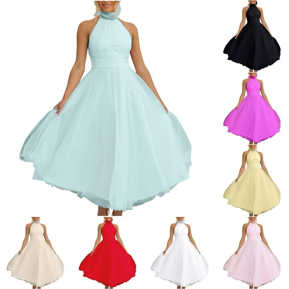 Meichang Halter Dresses for Women Summer Sleeveless A-line Bridesmaid Dress Wedding Party Prom Gown formal Evening Long Maxi Dress