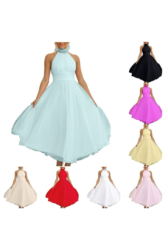 Halter Dresses for Women Summer Sleeveless A-line Bridesmaid Dress Wedding Party Prom Gown formal Evening Long Maxi Dress