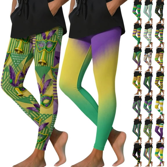 Meichang Mardi Gras Yoga Pants for Women Masquerade Print Leggings High Waist Stretchy Carnival Party Leggings