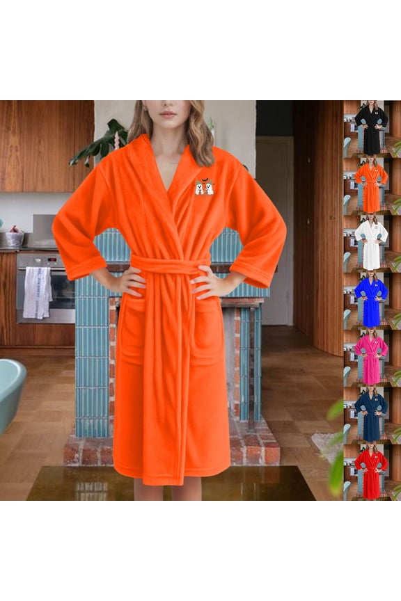 Hooded Robe for Women Fleece Long Sleeve Winter Robe Fluffy Fuzzy Kimono Robes Soft Cozy Pockets Homewear with Belt