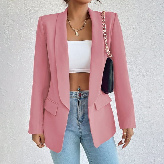 Meichang Women's Casual Blazer Open Front Lapel Collar Blazer Jackets Basic Solid Color Office Outfits Long Sleeve Jacket Suits