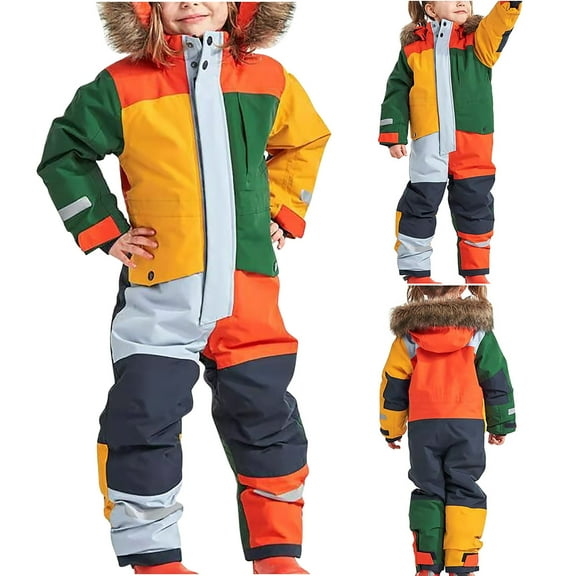Meichang Kids Girls Boys Ski Suits Jumpsuits Waterproof Windproof One Piece Snowsuits Winter Warm Outdoor Jackets Coats with Faux Fur Trim Hooded Snow Suits for 1-15 Years