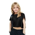 thumbnail image 1 of Meichang Kids Girls Open Back Tops Fashion Short Sleeve Shirt Back Cutout Cropped Blouse Children Basic Tees Cotton Summer Top Black 7 Years, 1 of 6