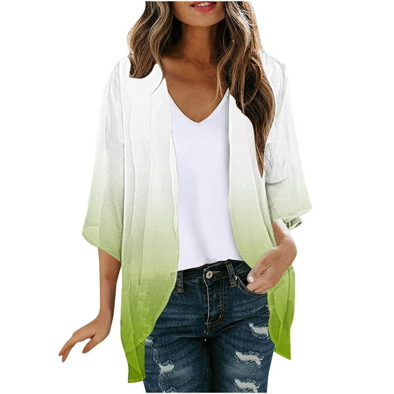 Meichang Kimono Cardigans for Women 3/4 Sleeve Loose Beach Wear Cover Up Blouse Top Casual Hawaiian Resort Wear Cardigan for Women