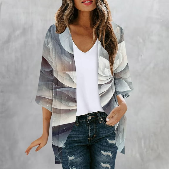 Meichang Kimono Cardigans for Women Lightweight Open Front Chiffon Cardigan Boho Floral Print Kimonos Loose Beach Cover Up Blouse Top