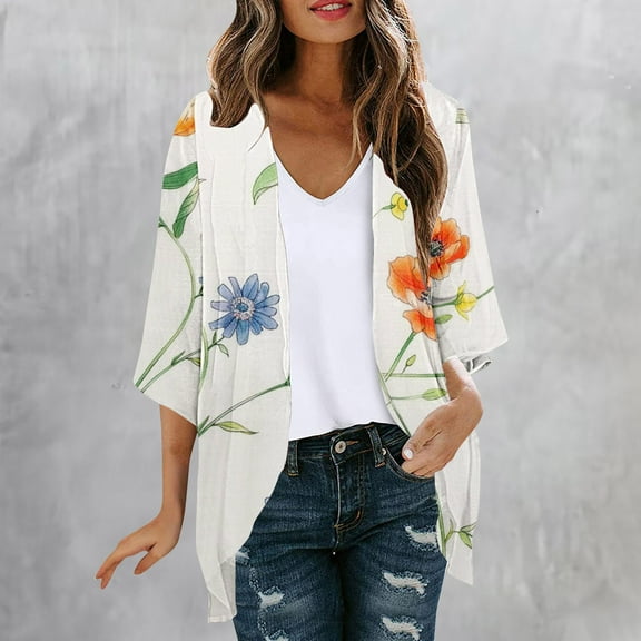 Meichang Kimono Cardigans for Women Open Front Chiffon Kimono Cardigan Boho Floral Print Kimonos Casual Beach Wear Cover Up Blouse Top