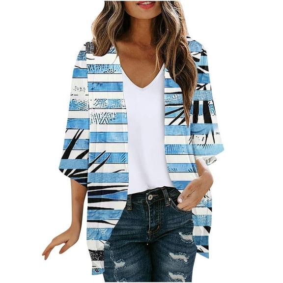 Meichang Kimono Cardigans for Women Summer Open Front Chiffon Cardigan Floral Print Hawaiian Cover Ups Loose Fit Beach Blouse Top