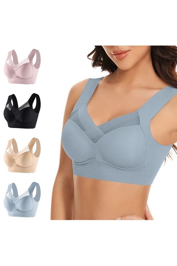 Lace Bras for Women No Wire Lift T-shirt Bras Seamless Bralettes Stretch Everyday Full Figure Bra Sets 4 Pack