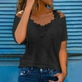 thumbnail image 1 of Meichang Lace Cold Shoulder Tops for Women Summer Dressy Casual Eyelet Embroidery T Shirts V Neck Short Sleeve Tshirts Blouses Solid Loose Fit Work Tees Black XL, 1 of 6