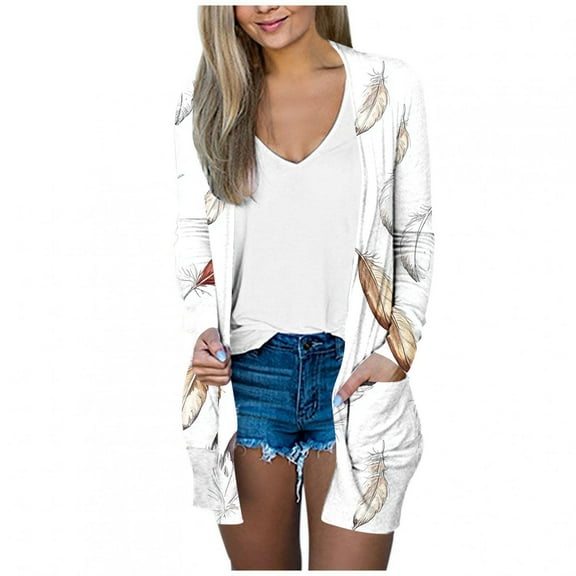 Meichang Light Weight Cardigan Women Trendy Print Loose Fit Kimono Cardigans Lightweight Long Sleeve Open Front Cardigan Casual Fall Cardigans with Pockets