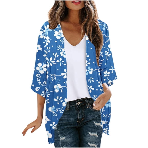 Meichang Lightweight Cardigans for Women Summer Open Front Chiffon Cardigan Boho Floral Print Womens Kimonos Loose Fit Beach Wear Cover Up Blouse Tops
