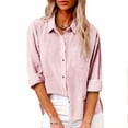 thumbnail image 1 of Meichang Linen Button Down Shirt Women Plus Size Long Sleeve Lapel Collar Cotton Linen Tops Solid Casual Loose Fit Fall Blouses with Pocket Pink XL, 1 of 8