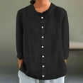 thumbnail image 1 of Meichang Linen Button Down Shirts for Women 3/4 Sleeve Ruffle Trim Crew Neck Solid Basic Tees Loose Fit Oversized Top, 1 of 6