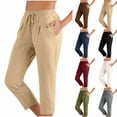 thumbnail image 1 of Meichang Linen Capri Pants for Women Summer Drawstring Elastic Waist Loose Fit Capri Casual Lightweight Cropped Trouser with Pockets, 1 of 5