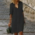 thumbnail image 1 of Meichang Linen Dresses for Women Half Sleeve Collar Button Down Shirt Dresses Casual Solid Summer Dresses Elegant Knee Length Dress, 1 of 6