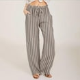 thumbnail image 1 of Meichang Linen Pants for Women Fashion Striped Lounge Pants Drawstring Elastic Waisted Wide Leg Pants Loose Casual Summer Palazzo Pants with Pockets, 1 of 8