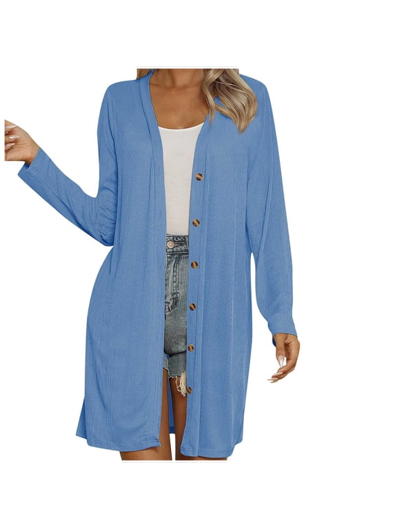 Long Cardigans for Women Lightweight Open Front Button Down Cardigan Sweaters Long Sleeve Business Casual Dusters Long Sweater Cardigan Women
