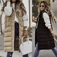thumbnail image 1 of Meichang Long Puffer Vest for Women Padded Sleeveless Full Zip Button Down Hooded Jackets Winter Warm Long Down Vest Coats Outerwear with Pockets, 1 of 1