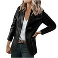 thumbnail image 1 of Meichang Long Sleeve Blazer for Women Leather Lapel Open Front Blazer Lightweight Single Breasted Overcoat Solid Color Outwear, 1 of 8