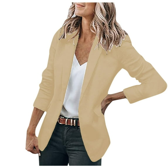 Meichang Long Sleeve Blazers for Women Open Front Blazer Lightweight Lapel Collar Overcoat Solid Color Outwear with Pockets