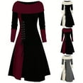 thumbnail image 1 of Meichang Long Sleeve Knit Dress for Women Trendy Color Block Patchwork Scoop Neck Midi Dresses Swing A-Line Drawsring Waisted Cocktail Party Dresses, 1 of 5