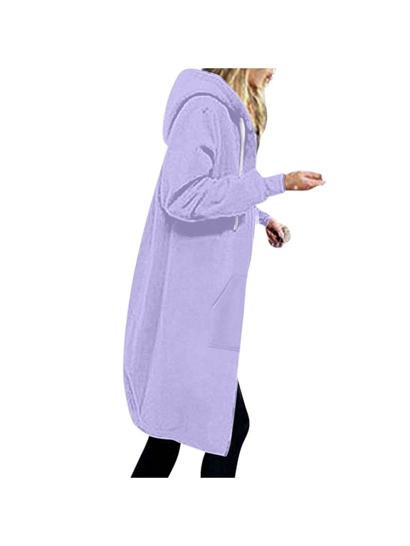 Long Sweatshirts for Women Zip Up Fleece Hoodie Classic Solid Long Sleeve Oversized Jackets Coat with Pockets, Women Coats Winter