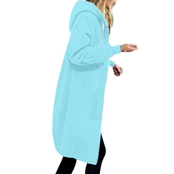 Meichang Long Zipper Hoodies for Women Knee Length Tunic Sweatshirts Casual Long Sleeve Fall Winter Hooded Jackets with Pockets